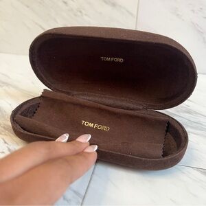 Tom Ford Brown Sueded Hard Sunglass Case and Cleaning Cloth